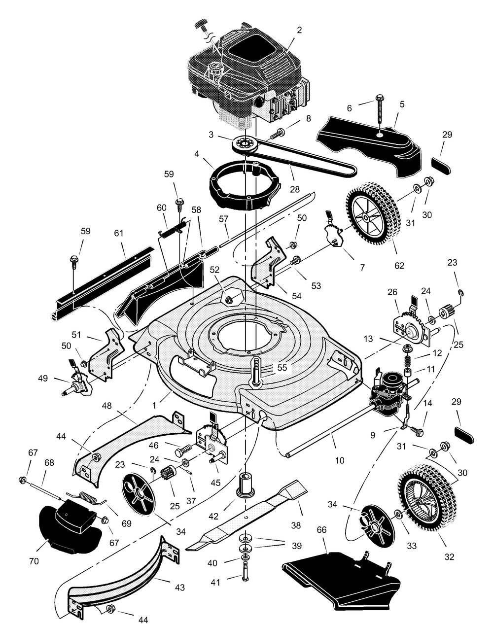 Mower Housing Assembly Diagram and Parts List for 228610X6B 2001 Briggs and Stratton Lawn Mower